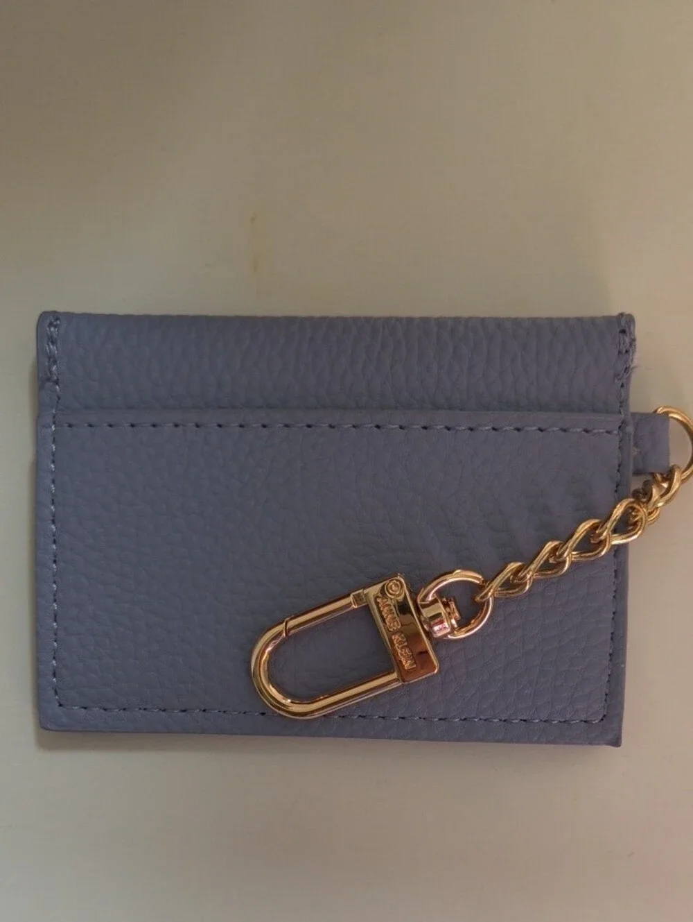 Anne Klein Lavender Pebbled Leather Card Holder w/ Gold Chain Key Clip